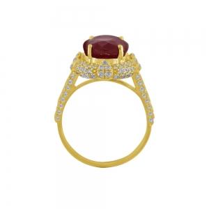 1CT. T.W. DIAMOND 4.50CT RUBY SIDE HALO LADYS RING IN 14KT GOLD