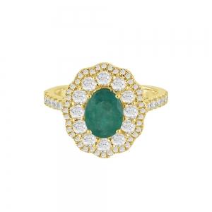 1CT. T.W. DIAMOND 1.00CT EMERALD DOUBLE HALO LADYS RING IN 14KT GOLD