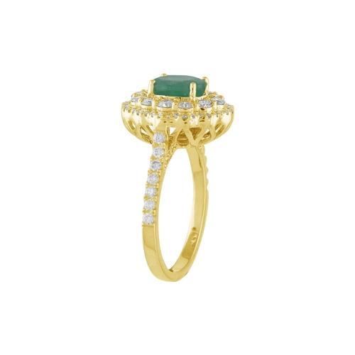 1CT. T.W. DIAMOND 1.00CT EMERALD DOUBLE HALO LADYS RING IN 14KT GOLD