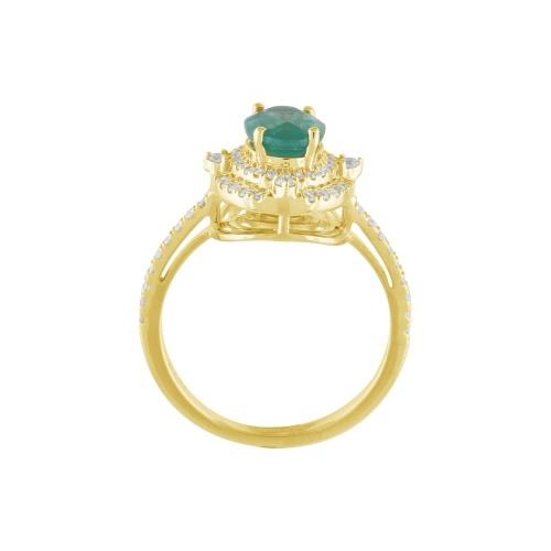 0.4CT. T.W. DIAMOND 1.25CT EMERALD DOUBLE HALO LADYS RING IN 14KT GOLD