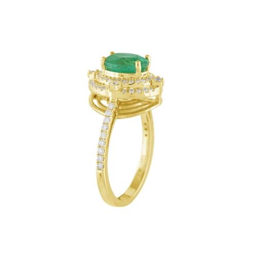 0.4CT. T.W. DIAMOND 1.25CT EMERALD DOUBLE HALO LADYS RING IN 14KT GOLD