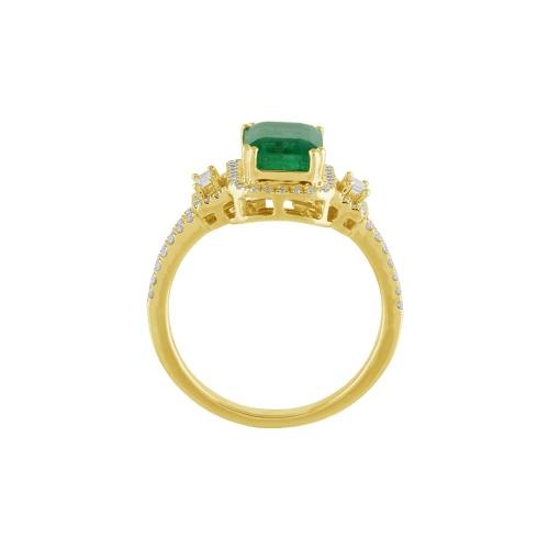 0.42CT. T.W. DIAMOND 1.00CT EMERALD HALO SPLIT SHANK BAGUETTE LADYS RING IN 14KT GOLD