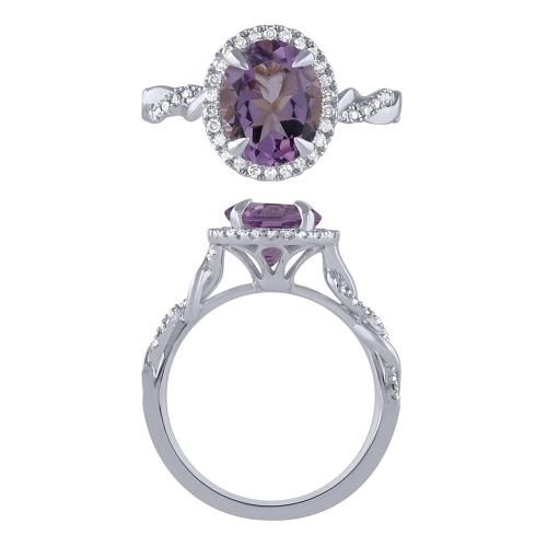 Oval Amethyst and Diamond Halo Ring - 0.20 Ct. T.w. in 10K White Gold