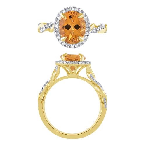 Oval Citrine and Diamond Halo Infinity Ring - 0.25 Ct. T.w. in 10K Yellow Gold
