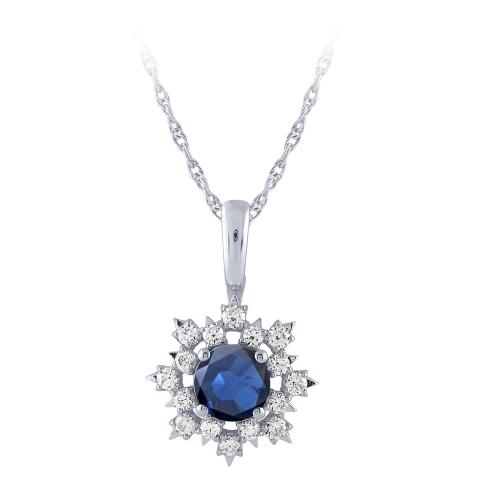 Sapphire and Diamond Floral Pendant - 0.40 Ct. T.w. in 14K White Gold