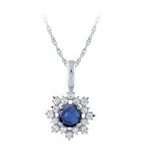 Sapphire and Diamond Floral Pendant - 0.40 Ct. T.w. in 14K White Gold