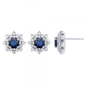 Sapphire and Diamond Floral Studs - 0.75 Ct. T.w. in 14K White Gold