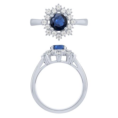 Sapphire and Diamond Floral Ring - 0.33 Ct. T.w. in 14K White Gold