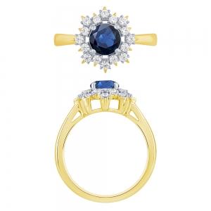Sapphire and Diamond Floral Ring - 0.33 Ct. T.w. in 14K Yellow Gold
