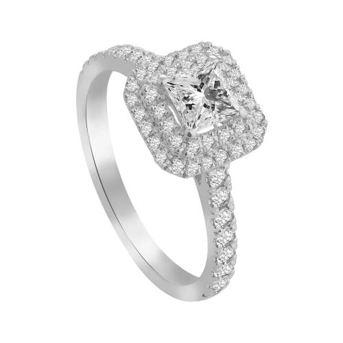 1/2 Ct. Center & 1 Ct. T.w. Lab-grown Diamond Double Halo Princess Bridal Ring Ultimate Value® - Novello In 10Kt White Gold