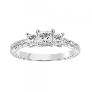 Ultimate Value® Lab-grown Diamonds 3-stone Princess-cut Pave Ring - 1 Ct. T.w. in 10K White Gold