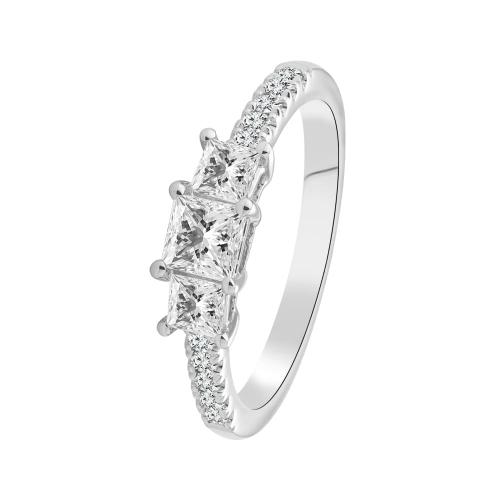 Ultimate Value® Lab-grown Diamonds 3-stone Princess-cut Pave Ring - 1 Ct. T.w. in 10K White Gold