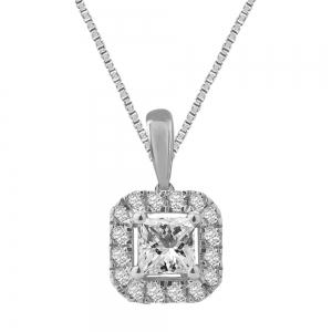 Ultimate Value® Lab-grown Diamonds Princess-cut Halo Pendant - 0.80 Ct. T.w. in 10K White Gold