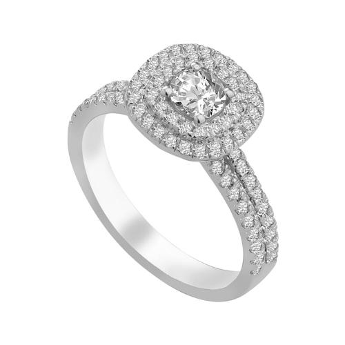Ultimate Value® Lab-grown Diamonds Cushion-cut Double Halo Split Shank Ring - 1 Ct. T.w. in 10K White Gold