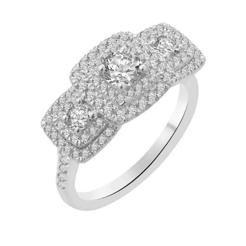 Ultimate Value® Lab-grown Diamonds 3-stone Double Halo Ring - 1 Ct. T.w. in 10K White Gold