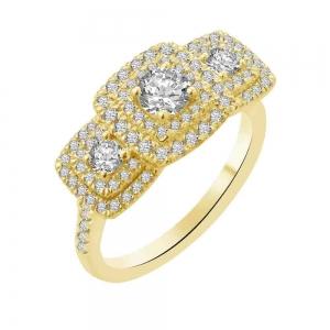 Ultimate Value® Lab-grown Diamonds 3-stone Double Halo Ring - 1 Ct. T.w. in 10K Yellow Gold
