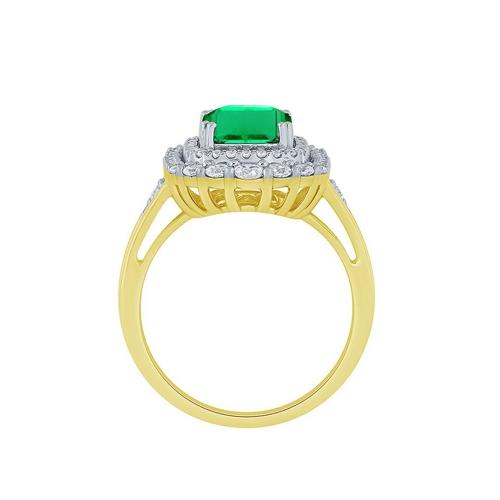 Emerald and Diamond Double Halo Ring - 0.75 Ct. T.w. in 14K Yellow Gold