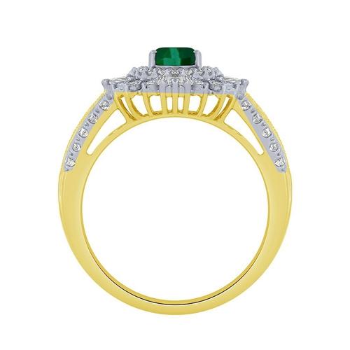 Ovani® Oval Emerald Double Halo Diamond Ring - 0.50 Ct. T.w. in 14K Yellow Gold