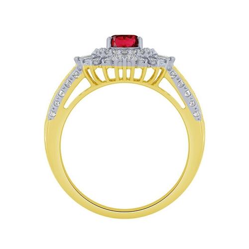 Oval Ruby Double Halo with Baguette Accents Split Shank Ring - 0.50 Ct. T.w. in 14K Yellow Gold
