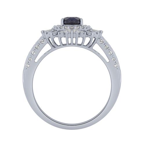 Oval Sapphire Double Halo with Baguette Accents Split Shank Ring - 0.50 Ct. T.w. in 14K White Gold