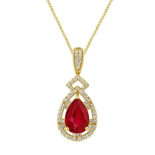 Pear-cut Ruby with Diamond Detailed Outline Pendant - 0.20 Ct. T.w. in 14K Yellow Gold