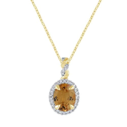 Oval Citrine Halo Twist Diamond Pendant - 0.15 Ct. T.w. in 10K Yellow Gold