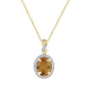 Oval Citrine Halo Twist Diamond Pendant - 0.15 Ct. T.w. in 10K Yellow Gold