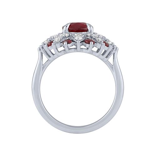 Ruby and Diamond Floral Cluster Ring - 0.90 Ct. T.w. in 14K White Gold