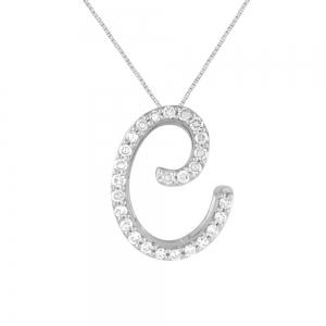 0.13 Ct. T.w. Lab-grown Diamond Initial "C" Pendant Novello In 10Kt White Gold
