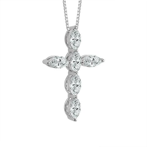 Bella by Ovani® Lab-grown Diamonds Marquise Cross Pendant 1.25 Ct. T.w. in 14K White Gold