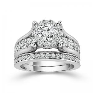Novello Lab-grown Diamonds Round Halo Bridal Set 0.75 Ct. T.w. in 14K White Gold