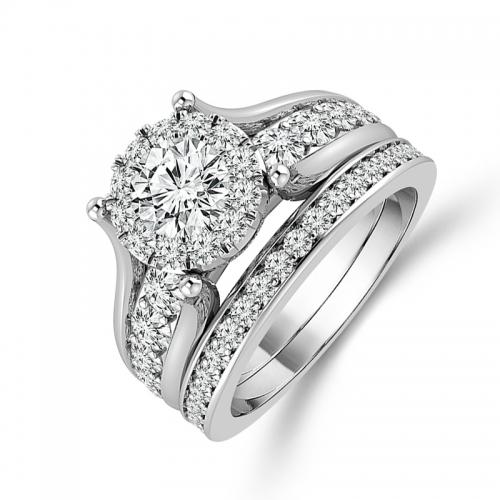 Novello Lab-grown Diamonds Round Halo Bridal Set 0.75 Ct. T.w. in 14K White Gold