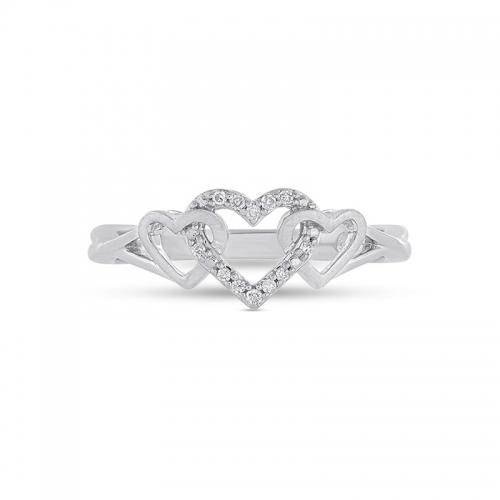 Novello Lab-grown Diamond Triple Heart RBC Pave-set Promise Ring 0.05 Ct. T.w. in 10K White Gold
