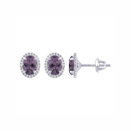 Lovely Diamond Amethyst Halo Stud Earrings in 10KT White Gold (2.00 CT. and 0.20 CT. T.W.)