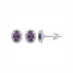 Lovely Diamond Amethyst Halo Stud Earrings in 10KT White Gold (2.00 CT. and 0.20 CT. T.W.)