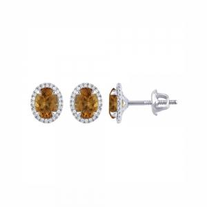 Perfectly-crafted Diamond Citrine Halo Stud Earrings in 10KT White Gold (2.00 CT. and 0.20 CT. T.W.)