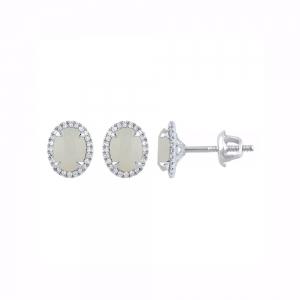 Diamond Halo Screw Studs 0.20 Ct. Opal & 1.50 Ct. T.w. in 10K White Gold