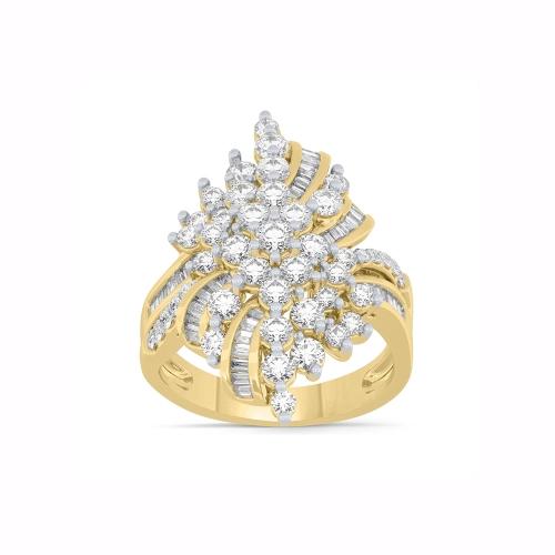 Novello Lab-grown Diamonds Cluster and Baguette Cocktail Ring 2 Ct. T.w. in 14K Yellow Gold