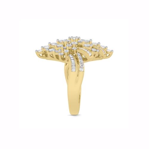Novello Lab-grown Diamonds Cluster and Baguette Cocktail Ring 2 Ct. T.w. in 14K Yellow Gold