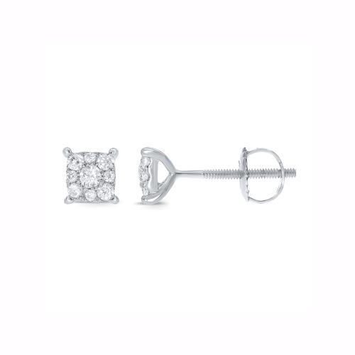 Novello Lab-grown Diamonds Cluster Cushion Screw Studs 0.80 Ct. T.w. in 14K White Gold