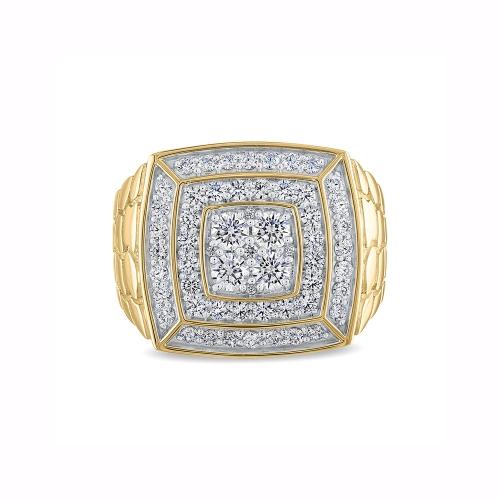 Novello Lab-grown Diamonds Cushion Frame Ribbed Shank Men's Fashion Ring Men's 2 Ct. T.w. in 10K Yellow Gold