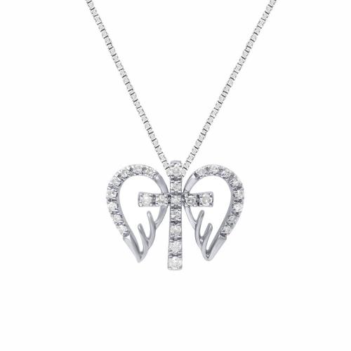 Novello Lab-grown Diamonds Angel Wings Cross Pendant 0.15 Ct. T.w. in 10K White Gold