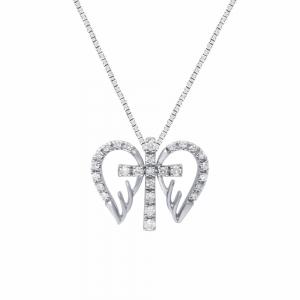 Novello Lab-grown Diamonds Angel Wings Cross Pendant 0.15 Ct. T.w. in 10K White Gold