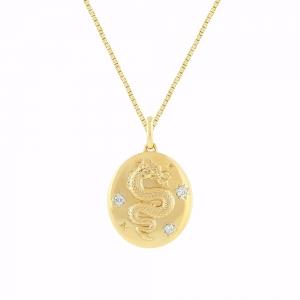 Novello Lab-grown Diamonds Dragon Coin Pendant 0.10 Ct. T.w. in 10K Yellow Gold