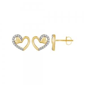 Novello Lab-grown Diamond Accented Open Heart with Pave Accents Screw Studs 0.08 Ct. T.w. in 10K Yellow Gold