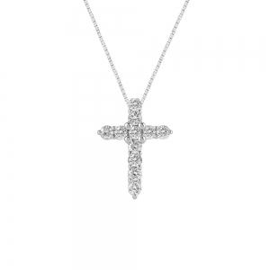 Novello Lab-grown Diamonds Round Prong-Set Cross Pendant - 0.25 Ct. T.w. in 10K White Gold