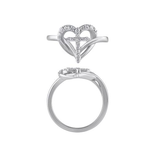Novello Lab-grown Diamonds Heart and Cross with V-Shaped Shank Promise Ring 0.25 Ct. T.w. in 10K White Gold