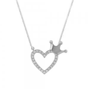 Novello Lab-grown Diamonds Crown Heart Necklace 0.25 Ct. T.w. in 10K White Gold
