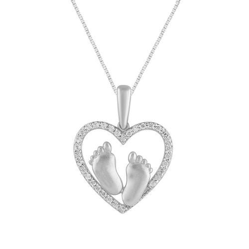 Novello Lab-grown Diamonds Heart Baby Feet Pendant 0.16 Ct. T.w. in 10K White Gold