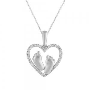 Novello Lab-grown Diamonds Heart Baby Feet Pendant 0.16 Ct. T.w. in 10K White Gold